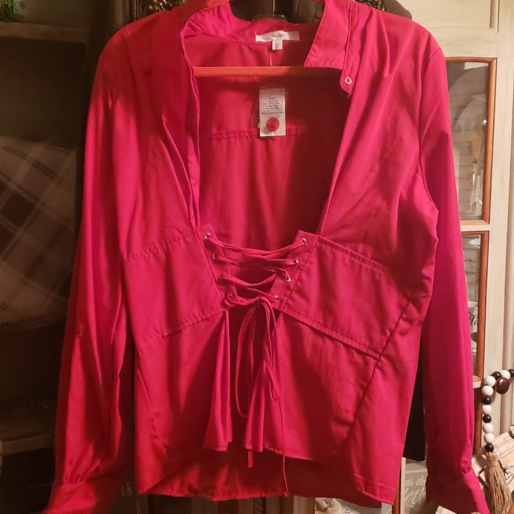 goth sexy red top xl criss cross ties big collar